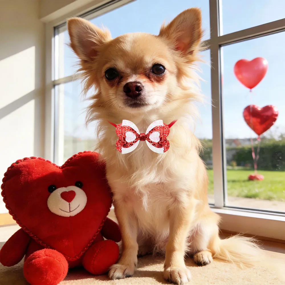 40PCS Red Dog Bowties For Valentine's Day Pet Dog Grooming Bright Love Style For Small Dog Cat Bow Tie Neckties Pet Supplies
