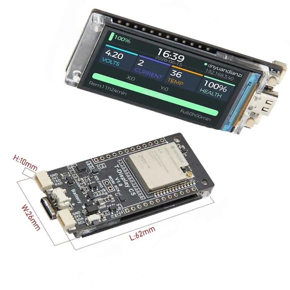 ​Dual Band Development Module ESP32-C5 2.4GHz 5GHz WiFi6 BLE5 16MB Flash 8MB PSRAM 1.9 Inch ST7789 IPS170x320 RGB565 SPI Screen