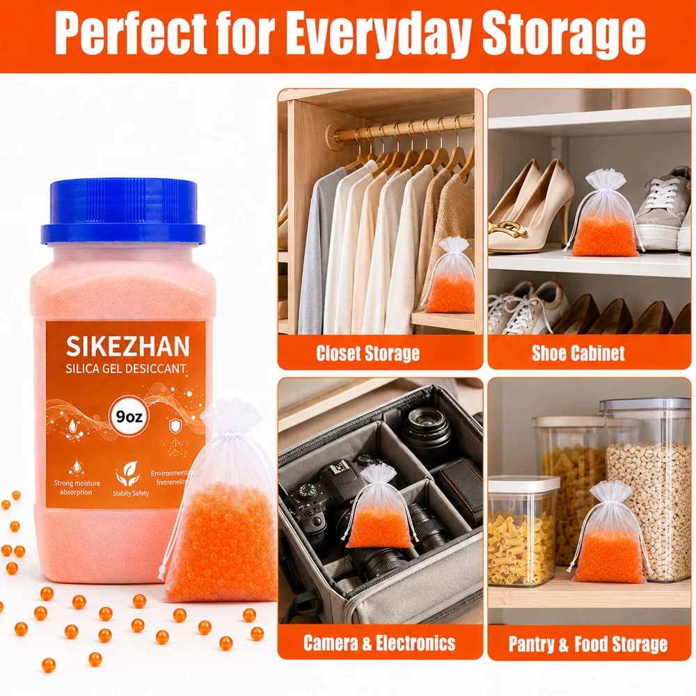 Reusable Orange Indicating Silica Gel Desiccant Beads Moisture Absorber Dehumidifier with Organza Bags for Camera Clothe Storage