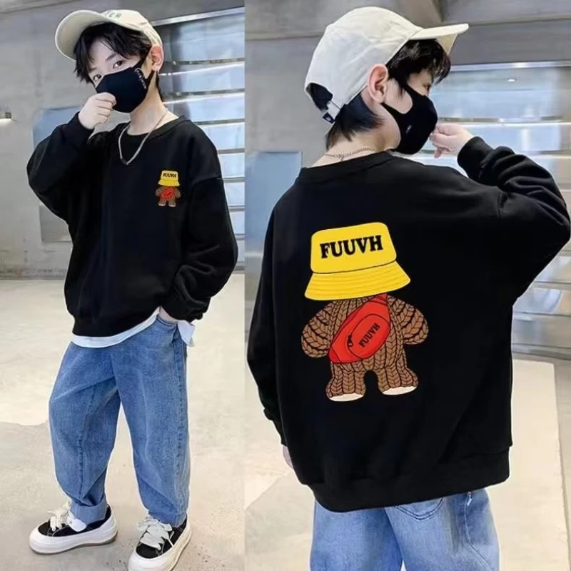 

2023 Spring & Autumn New Boys Girls Fashion Cartoon Little Bear Print Sweatshirts Children's O-Neck Casual Versatile Pullover
