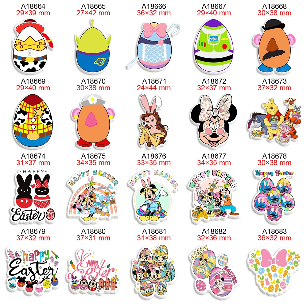 

Disney Easter Holiday Cartoon Acrylic Planar Resin Printed for Hairbows Bag DIY Craft Materials Accessories 30pcs/lot