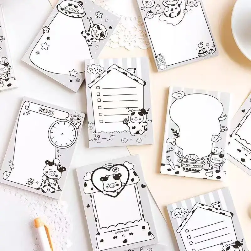 

Office School Supplies Cowboy Theater Note Pad Cute Black and White Message Material Paper Kawai Office Accessories Lovely