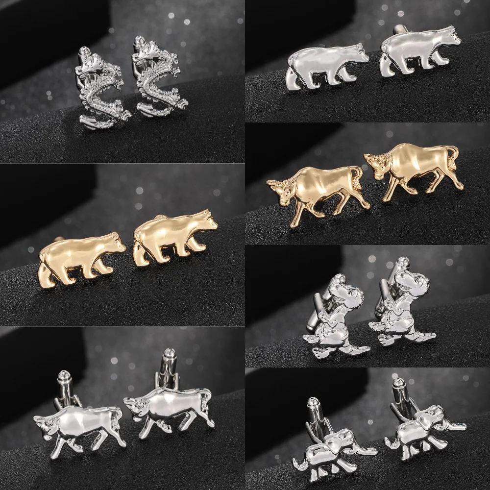 Animal Collection Dragon Elephant Cow Dinosaur Polar Bear Koala Cufflinks For Men Shirt Suit Jewelry Accessories