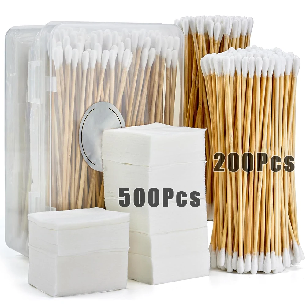 500Pcs Lint Free Gun Cleaning Patches, 200Pcs Bamboo Cotton Swabs - Universal Cleaning Kit for .177/.22/.30/.38/.45 Cal