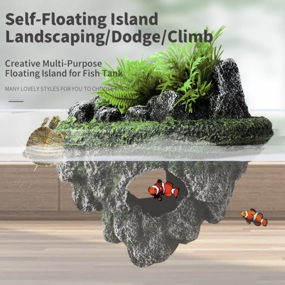Suspended Island Fish Tank Decorative Creative Floating Stone Simulation Plants Caverns Crafts Ornaments Aquarium Accessories