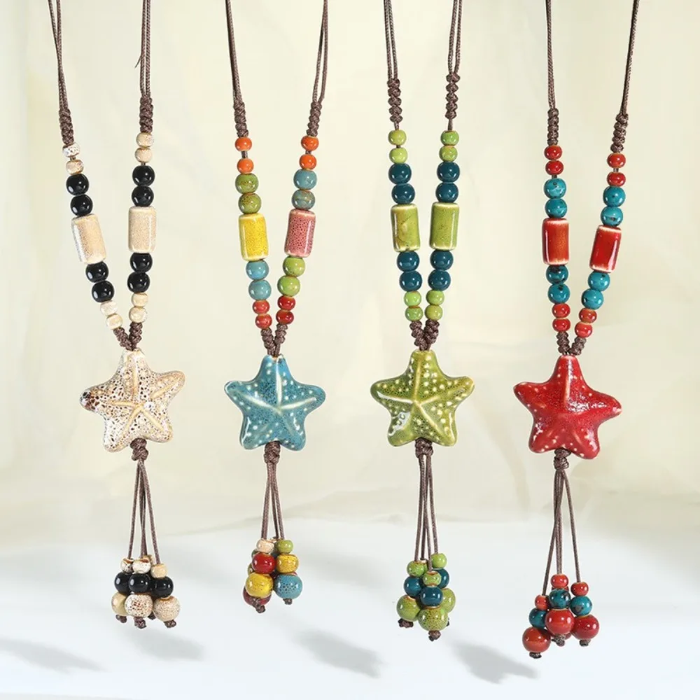 أزياء السيراميك بوهيميا اليدوية حبة نجم البحر قلادة العرقية الملونة سلسلة مجوهرات