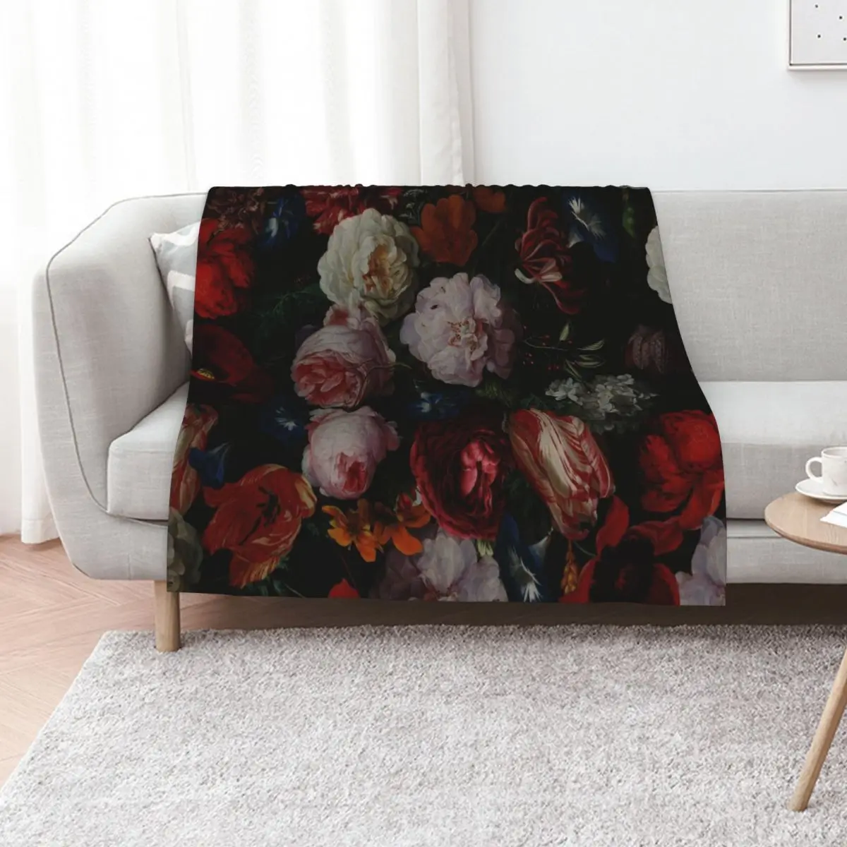 Dutch Midnight Garden I Throw Blanket Decorative Sofa Plush Flannel Fabric Cute Plaid Personalized Gift Vintage Blankets