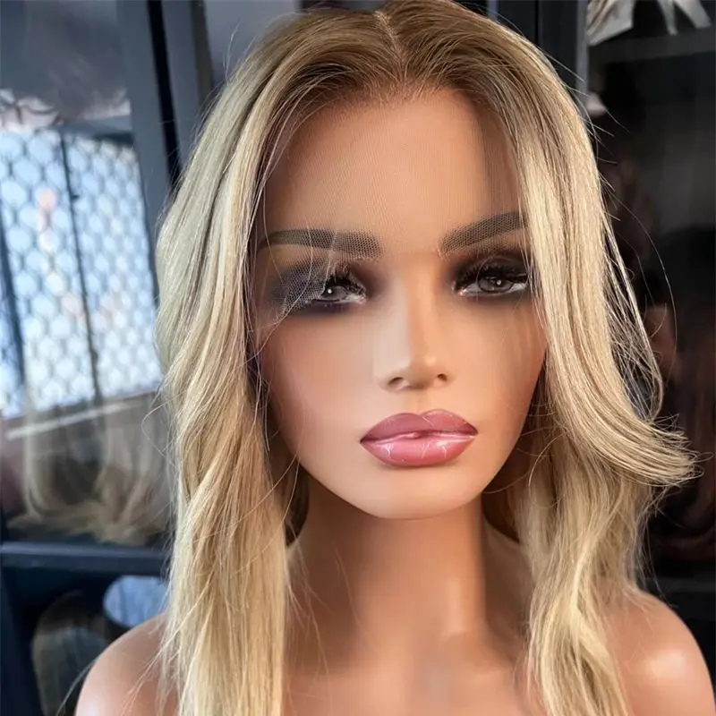 Ombre Ash Blonde Synthetic HD Lace Front Wig Preplucked Hairline Realistic Natural Looking Large Small Cap Heat Resistant Wig