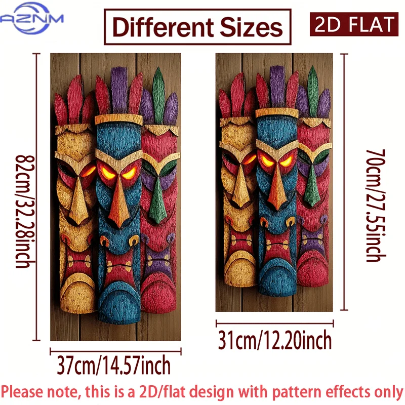 2D/FLAT-Tiki Mask Decorative Trash Can Sticker Wall Sticker Self - Adhesive PVC Sticker Waterproof Scratch - Resistant High -