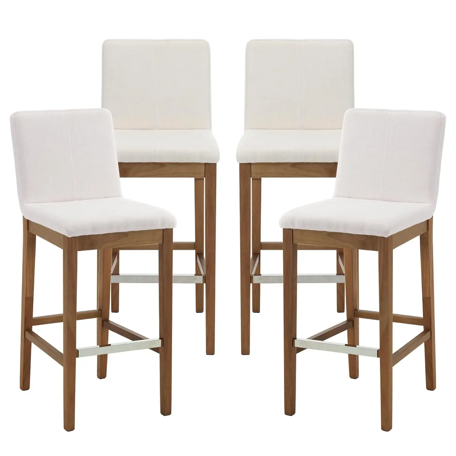 

Набор из 4 барных стульев 30 дюймов, в стиле середины века, из дерева, с высотой сиденья для бара, со спинкой и подставкой для ног, комфортные, с обивкой из льняной ткани, на заказ