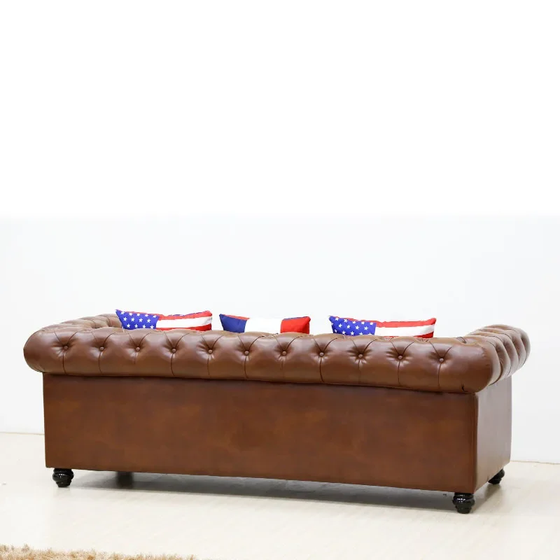 Minimalist Vintage Brown Top Grain Leather Chesterfield Sofa for Hotel House living room furniture