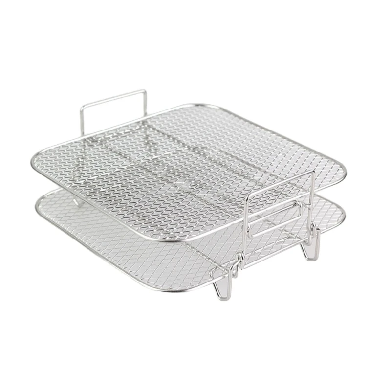 7.87inch Square Air Fryers Rack Stackable Double Layer Stainless Steel Square Air Fryers Dehydrator Rack Dropshipping