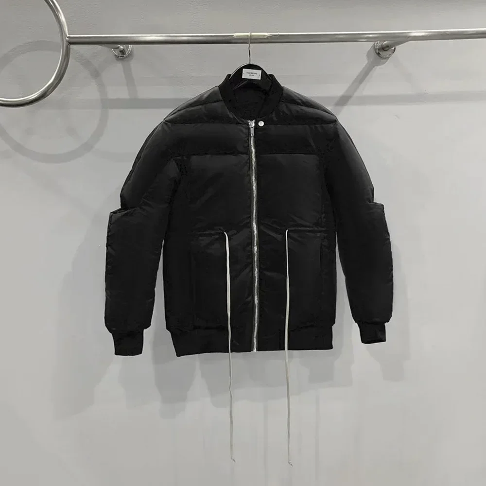 Owens Down Jacket Streetwear Splice Drawstring 90% Goose Down Rick Jacket High Street Zip-up Coat Korean Fashion RO Overcoats