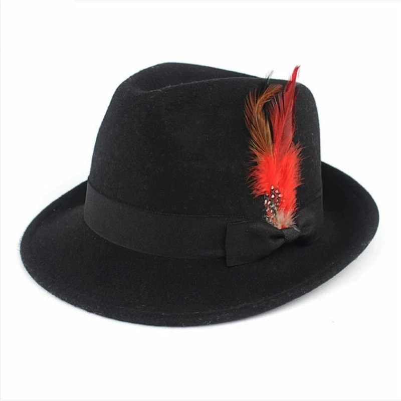 حار بيع ريشة أفضل قبعة النمط البريطاني ورأى قبعة عصرية ومتعددة الاستخدامات الصوفية الرجعية شهم قبعة الجاز للرجال والنساء #6