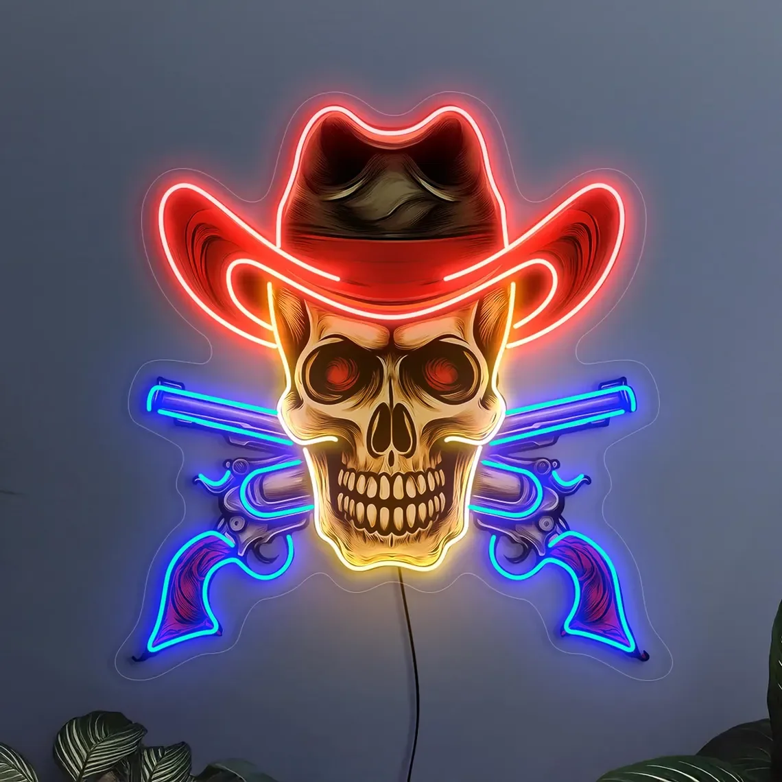 Cowboy Skull Neon Sign Cowboy Skull Man Pop Art Neon Sign Home Gaming Room Decor Western Bar Skull Cowboy Wall Art Sign Decor