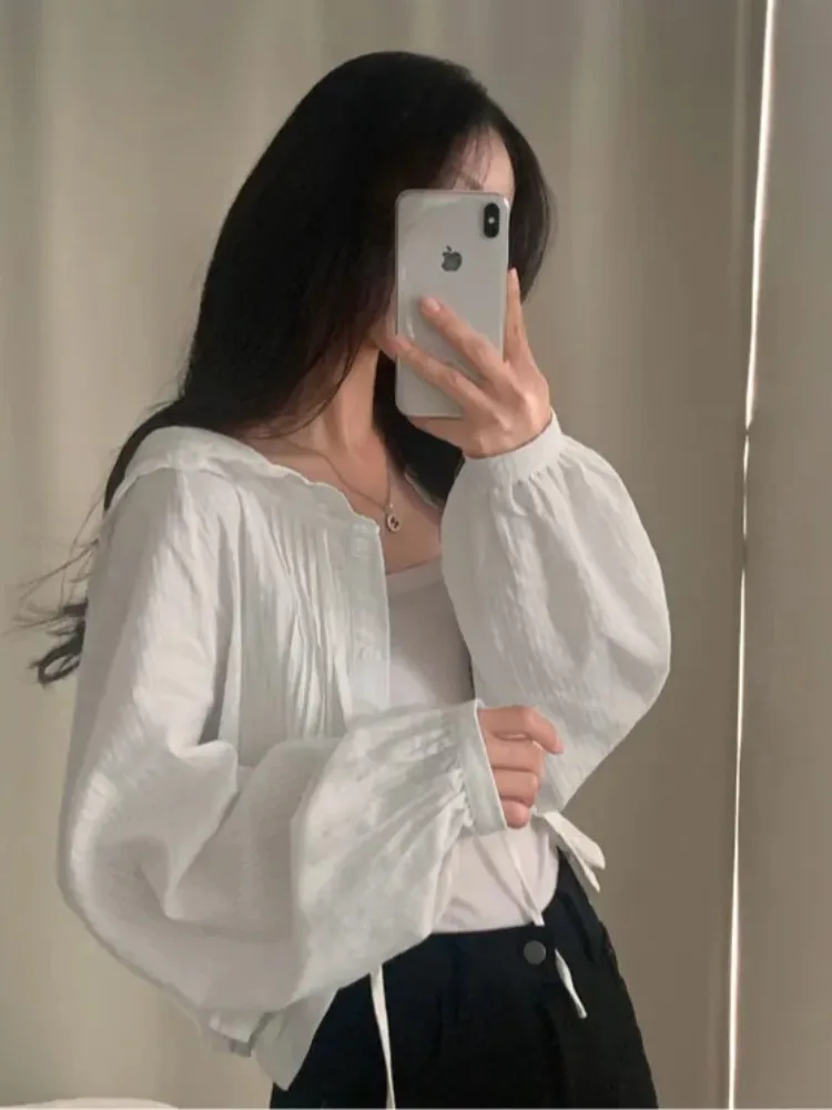 

Faionable Ruffle Collar Patchwork Belted Long Sve irt Women's Small Size Refreing Personali Hooded Top Autumn