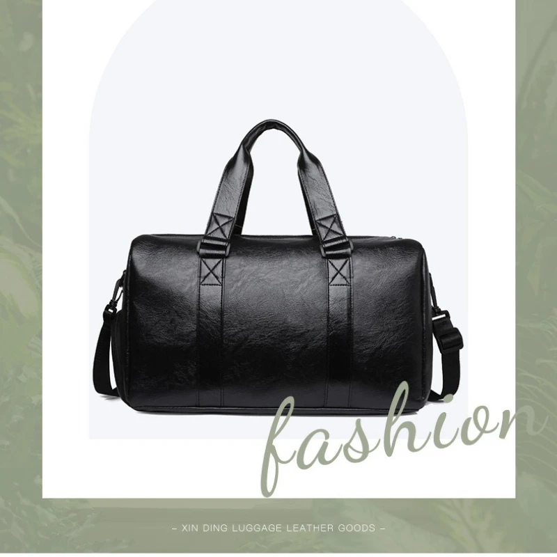 

New Large Capacity PU Leather Short Trip Travel Bag, Unisex Fitness Yoga Training Bag Water Repellent Handbag