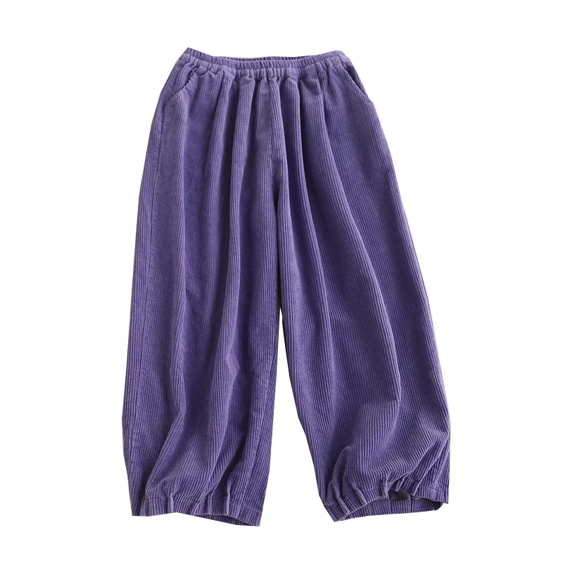 

New Sle Loose Fit Corduroy Wide Leg Casual Pants Double ket Elastic Waist Versatile Anti Aging Cuff Gored Lantern Pants