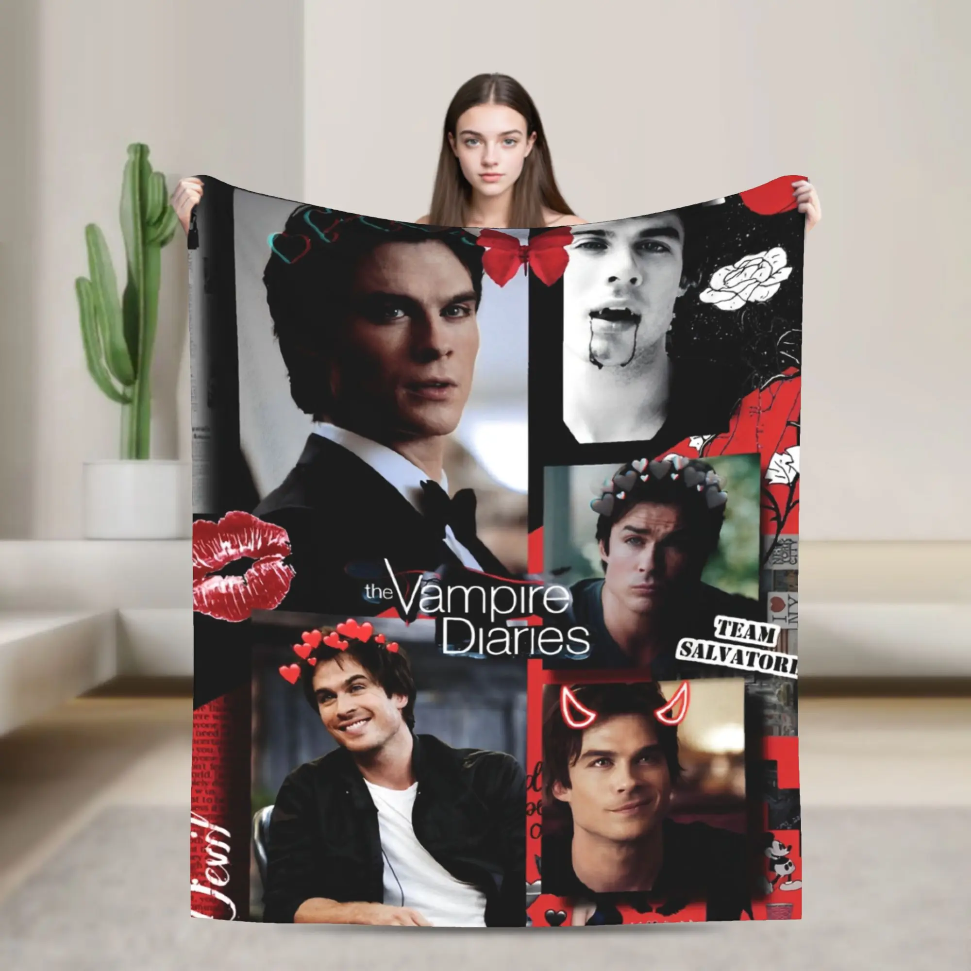 

The Vampire Diaries Damon salvatore Blankets Quality Super Warm Throw Blanket Winter Camping Living Room Graphic Bedspread