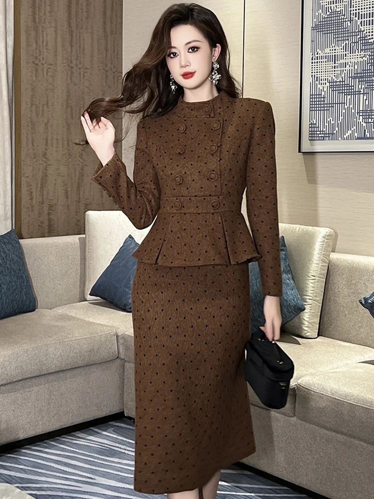 Women's Newest Clothes Vintage Professional MidiDress Ladies Fashion Elegant Double Breasted Ruffles Robe Party Banquet Vestido