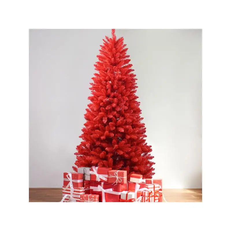 شجرة عيد الميلاد البلاستيكية الحمراء النقية، 1066 نصائح، فروع مفصلية لسهولة الإعداد، حامل معدني ثابت، ديكور عطلة جريئة #1