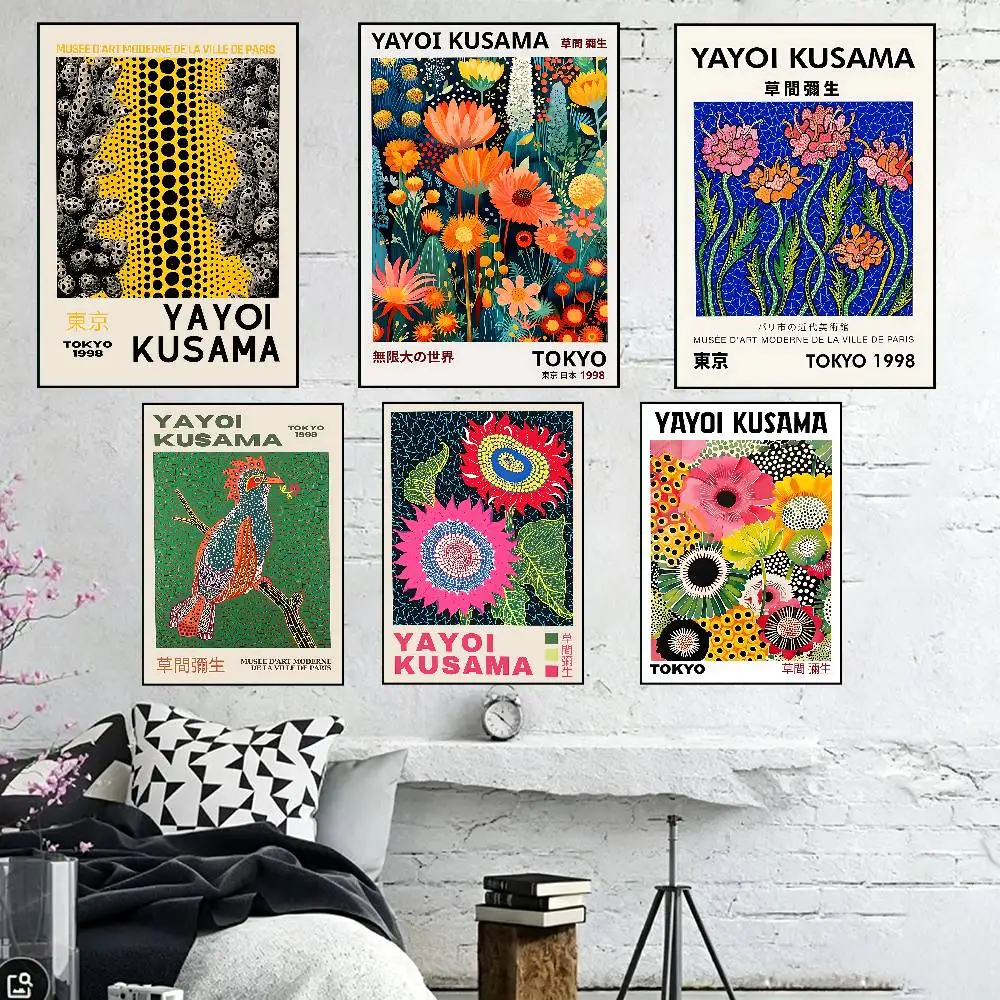 Y-Yayoi KusamaS Art Posters Living Room Bar Cafe Quality Canvas Vintage Style Comics Painting Art Home Wall Decor Picture