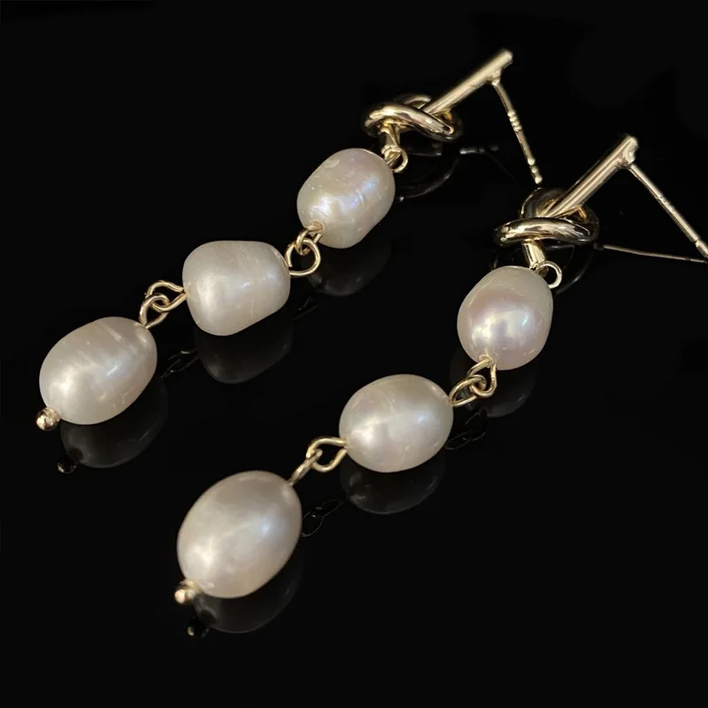 

Natural freshwater pearl copper plated 18K real gold 925 silver needle ear drop earrings ear hook simple and delicate