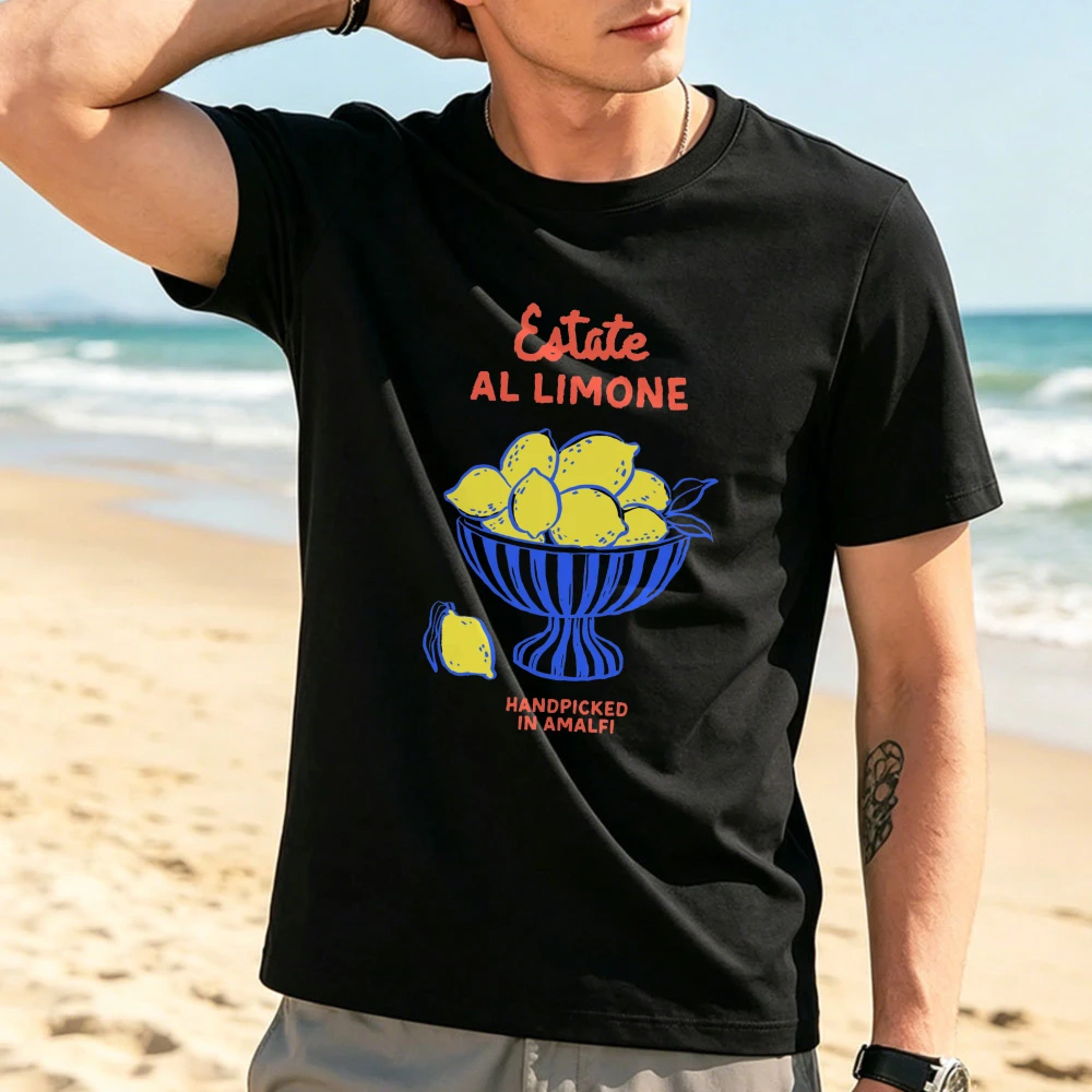 Camiseta Estate Al Limone, Camiseta de Algodón con Diseño de Limón de la Costa de Amalfi, Regalo para Amantes de los Limones, Camiseta de Verano Italiana, Camiseta para Vacaciones Mediterráneas, Cítrica