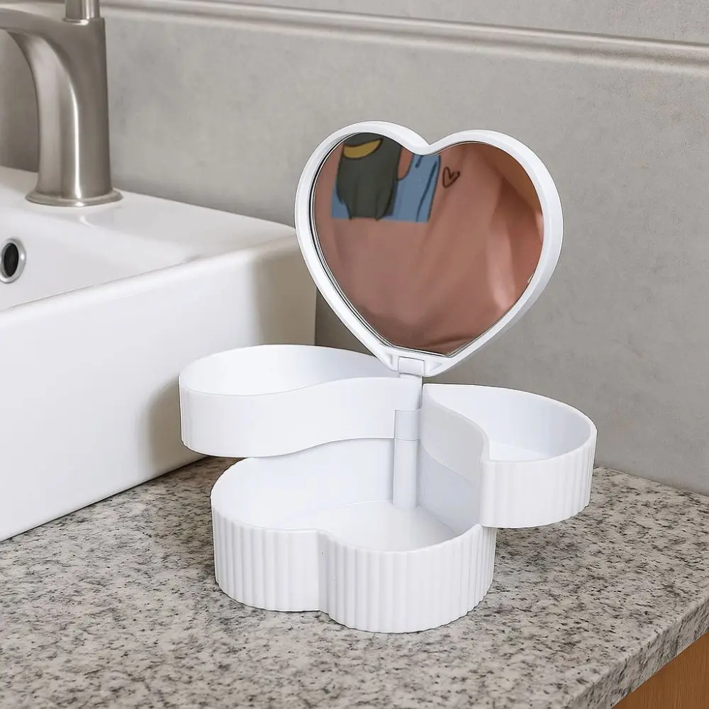 Rotating Heart Shape Jewelry Boxes Large Capacity Double Layer Jewelry Organizer With Mirror Jewelry Display Box Gift Box