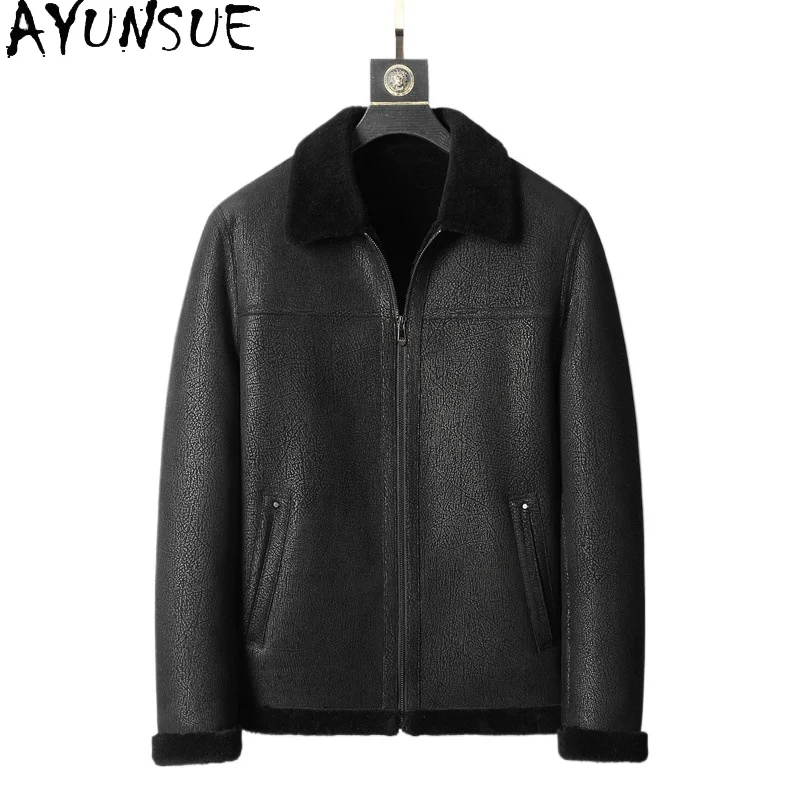 AYUNSUE Winter Genuine Leather Jacket Men Clothing Sheepskin Leather Jacket Warm Leather Jacket Men Fashion Chaquetas Hombre