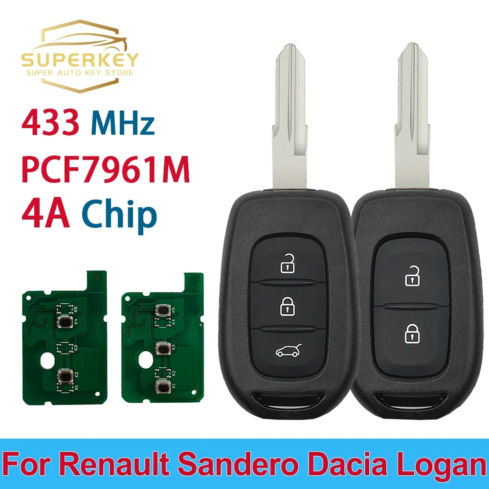 

Пульт дистанционного управления SUPERKEY 2/3 кнопок 4A OEM PCF7961M чип 434 МГц для Renault Dacia Logan 2 Sandero устройства лодки Dokker traffic Clio4 Duste