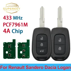 SUPERKEY-Clé Télécommande à 2/3 lèvent 4A OEM PCF7961M, Puce 434 Z successive pour Renault Dacia Logan 2 Sandero Lodgy Dokker Trafic Clio4 Duste