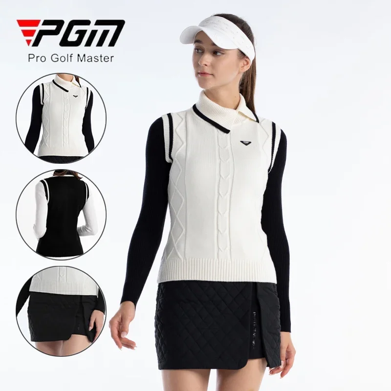 PGM Ladies Padded Cotton Golf Short Skirt Keep Warm Slim Sport Culottes Women Knitted Sleeve Golf Vest Coldproof Soft Waistcoats