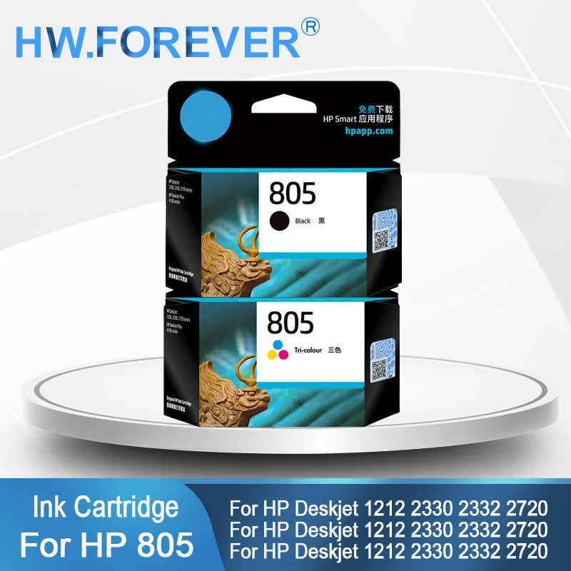 Original New 805 805XL Ink Cartridge For HP Deskjet 1212 2330 2332 2720 2721 2722 Printers Vivid Color Ink Cartridge