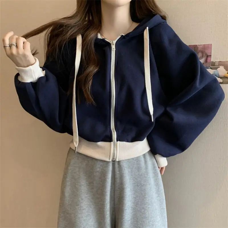 Fashion Solid Color Casual Hooded Sweatshirts Female Clothing 2024 Autumn Winter New Loose All-match Tops Korean Sweatshirts