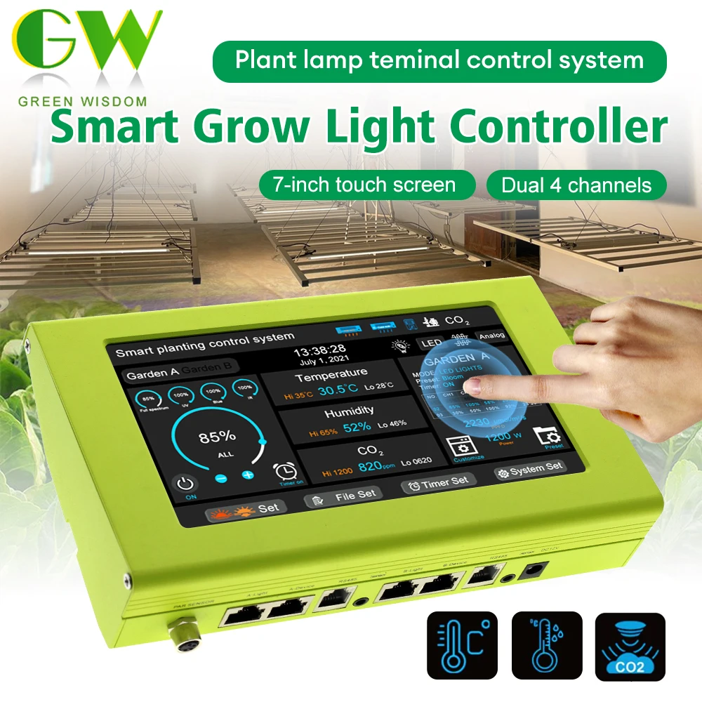 

7-дюймовый сенсорный экран, двойной 4-канальный спектральный прибор контроля состояния почвы и интеллектуальный контроллер освещения качества воздуха