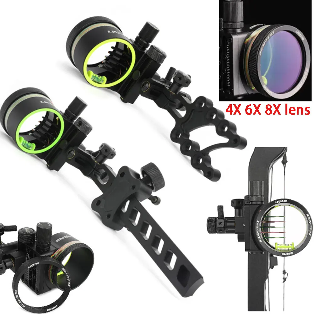 

Archery Compound Bow Sight 5 Pin Alloy with 4X 6X 8X Lens Right Hand Universal Portable for Sport Shooting Hunting Accessories