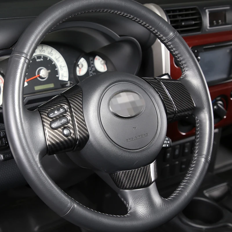 

ABS углеродное волокно/красный автомобильный руль, кнопка, декоративная наклейка, наклейка для Toyota FJ Cruiser 2007-2021, автомобильные аксессуары