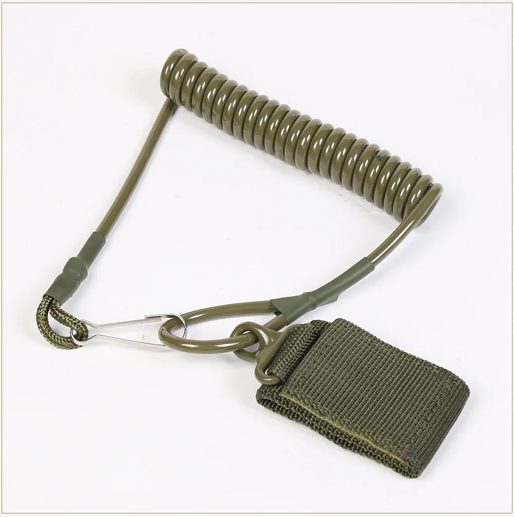 Tactical Spring Lanyard Anti-Lost Rope 1/1.2/1.5/2m Elastic Safety Tether for Gun Keychain Flashlight EDC Gear