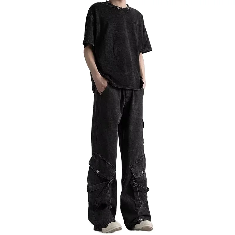 

Versatile Retro Black Workwear High Street Ruff Handsome Wide Leg Pants