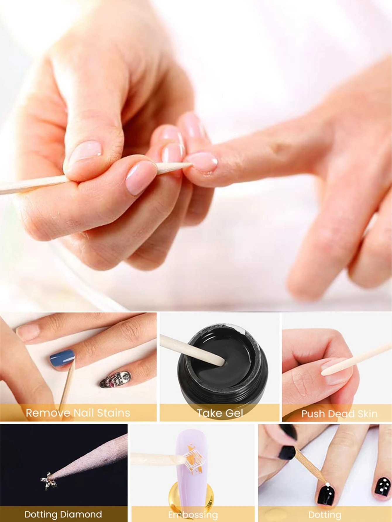 11.4 سنتيمتر أعواد بشرة خشبية لفن الأظافر أدوات مانيكير خشبية برتقالية مزدوجة الأطراف لتنظيف إزالة طلاء الأظافر #3