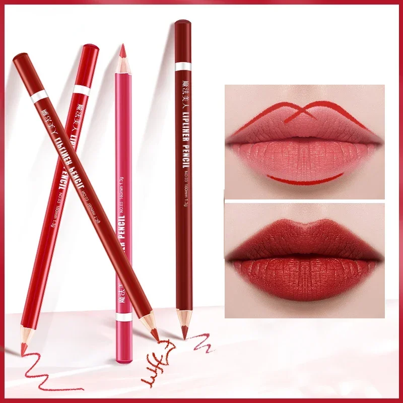 4 สีกันน้ํา Matte Lipliner ดินสอ Contour Tint ลิปสติก LIPS แต่งหน้า Non-Stick CUP Moisturizing เครื่องสําอางค์เซ็กซี่สีแดง