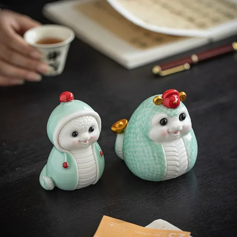 روح الأفعى إله الثروة الصغير الثروة جذب زخرفة ثعبان سنة زودياك السيراميك التميمة المنزل فنغ شوي الديكور الحرف #2