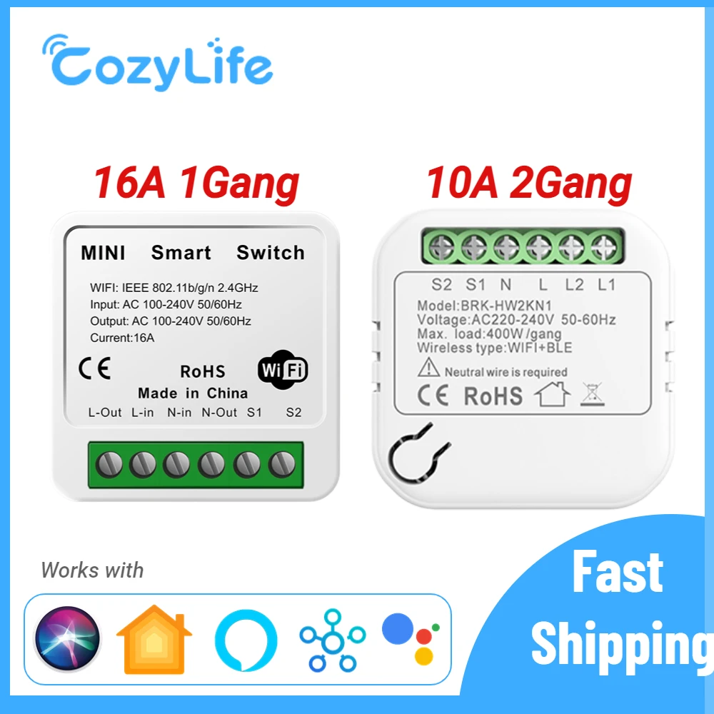 10A/16A Smart WiFi Wireless Light Switch,Support Apple HomeKit Siri Alexa SmartThings,Timer Breaker Module,Neutral Wire Required