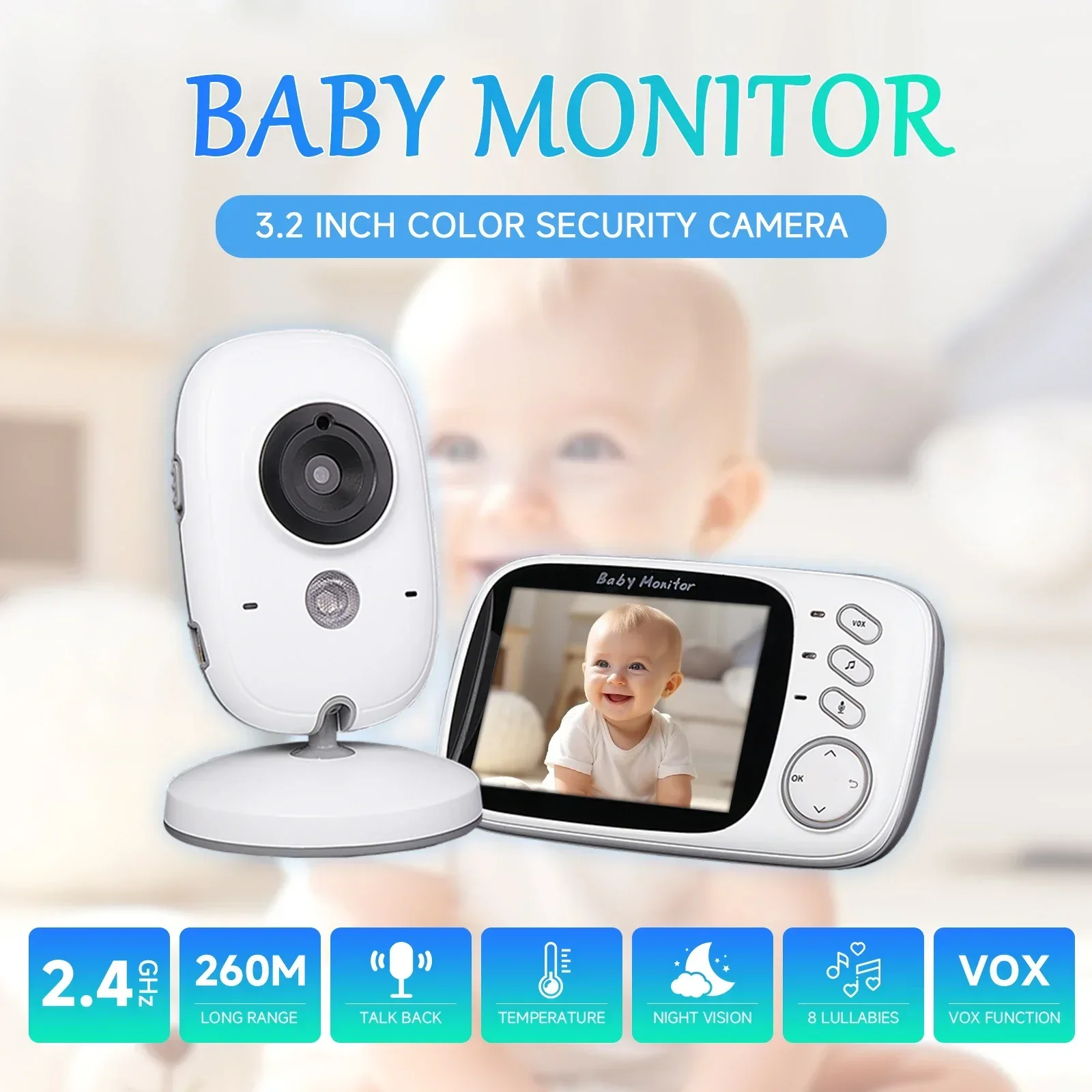 

Gtwoilt Baby Monitor Wifi Surveillance Camera 3.2" LCD Display Video Intercom Digital Cameras Security-Protection For Newborm