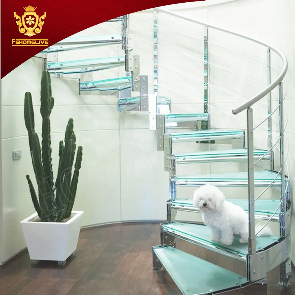 Customization Types of Steps in Staircase Stairway and Staircase Modern Round Curved Glass Staircase