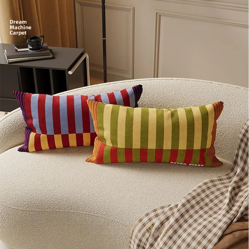 retro-bauhaus-stripe-pillow-long-sofa-nap-waist-cushion-living-room-velvet-pillowcase-home-decorative-pillow-new-style