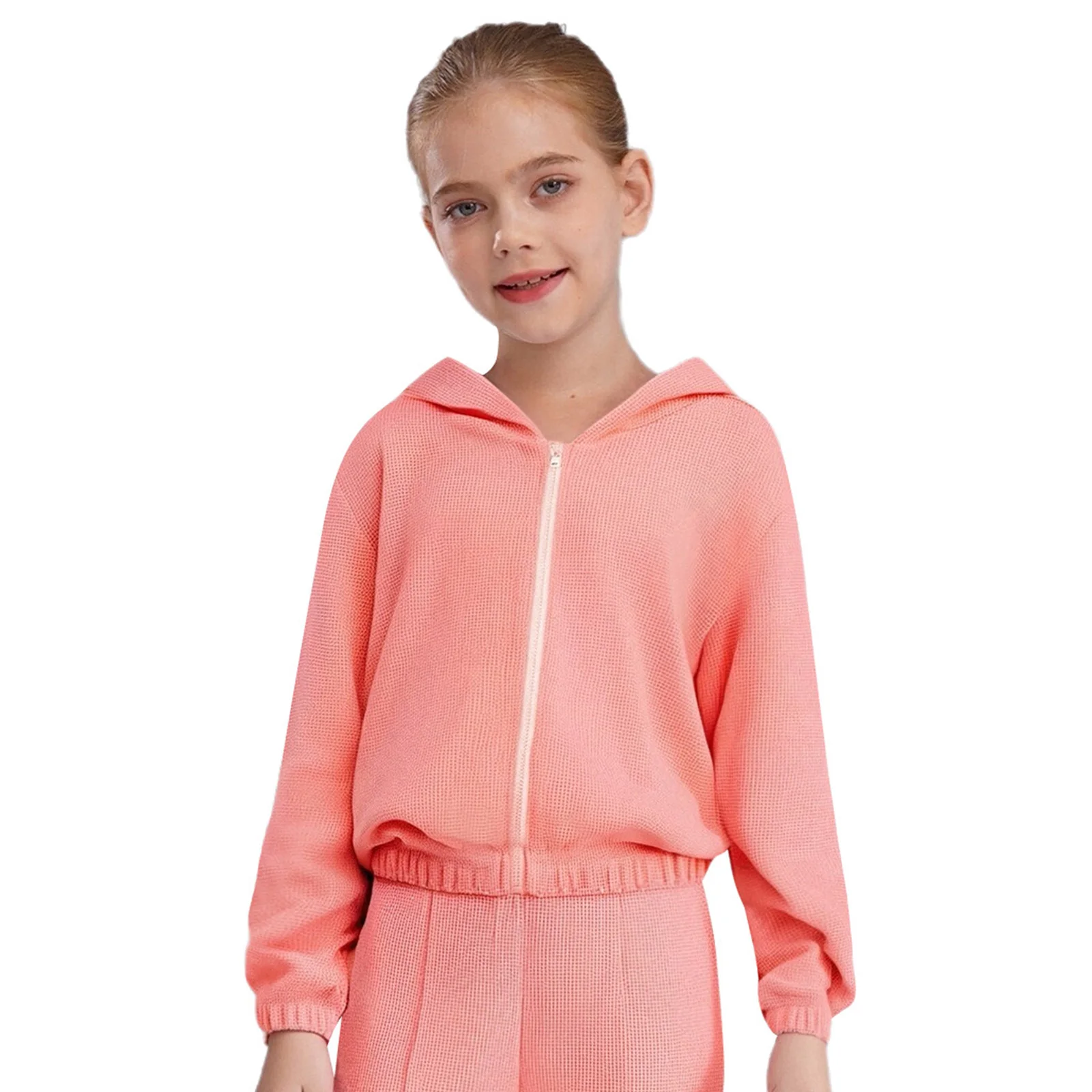 

Kids Girls Hoodie Children's Clothing Casual Zipper Waffle Long Sleeve Hooded Pullover Sweatshirt for Picnic Park Holiday Sports