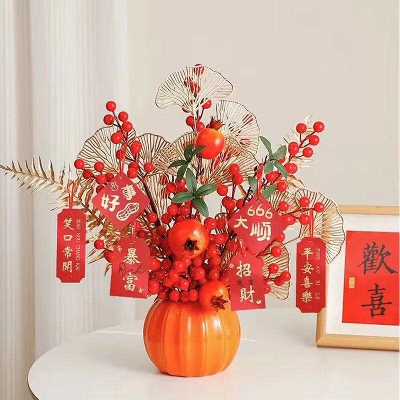 Light Luxury Fake FlowerRedFruit PomegranateFruit Red Berry New Year And Christmas DecorationTv CabinetEntranceCreativeOrnaments