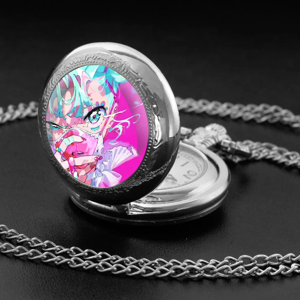 Exquisite Animation-Themed Glass Dome Pocket Watch: Quartz Movement, Arabic Numeral Dial & Durable Chain
